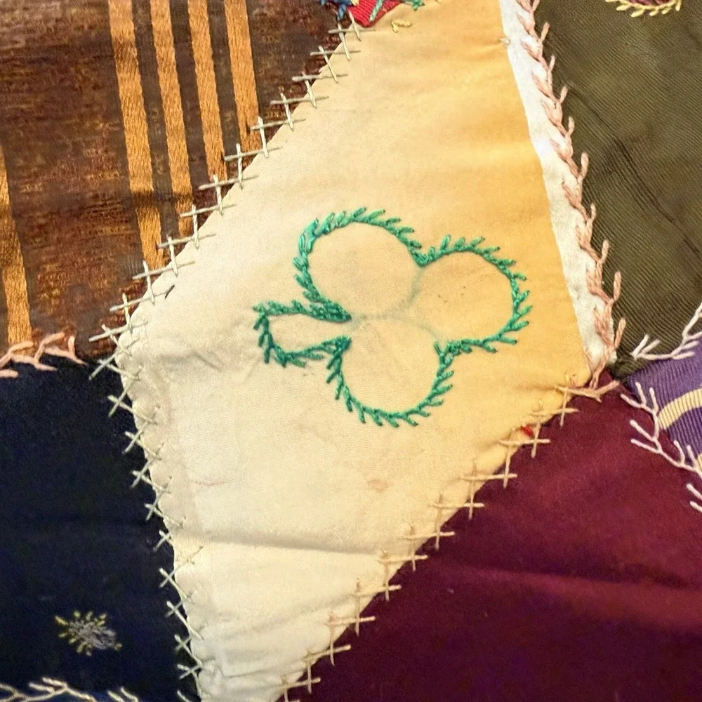 Antique Victorian Crazy Quilt 1903 Vintage Abstract Design Patchwork Quilt *tear